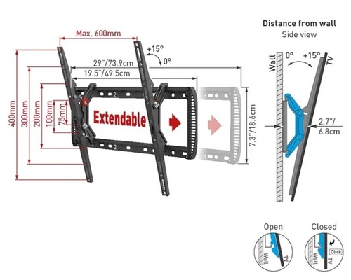 Barkan 13"-90" TV Wall Mount-Tilt Flat/Curved Screen Bracket up to 132lbs - Picture 3 of 4