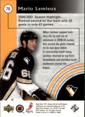 その他 2001 Mario Lemieux JERSEY CARD 2001-02 SPx #78 Mario Lemieux - NM-MT | eBay