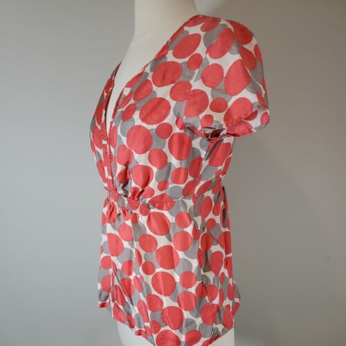 Boden Womans Size 4 Blouse 100% Silk V Neck Short Sleeve Fitted Geometric Orange - Picture 6 of 12
