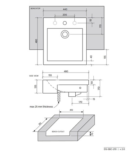 New Seima Semi Recessed Ceramic Basin 440mm x 480mm Classic Squared 0TH with Ove - Picture 2 of 3