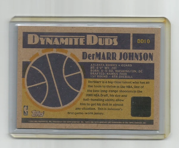 Dermarr Johnson (Atlanta) 2001 Topps Heritage Dynamite Duds reliquia inserto #dd10 Foto 2 de 2