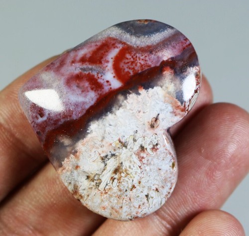 Natural Mexican Crazy Lace Agate Quartz Crystal Heart Palm Stone Reiki Healing - Picture 5 of 9