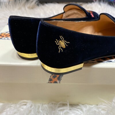 Charlotte Olympia Leo Nocturnal Velvet Flats Shoes Loafers EU 35