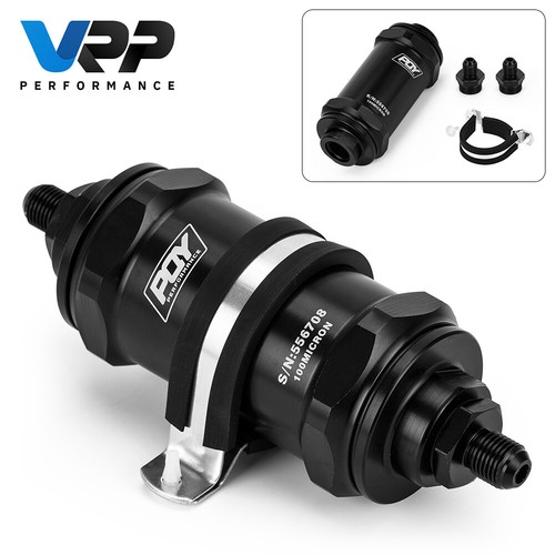 6AN Inline Aluminum Fuel Filter E85 100 Micron 3inch Stainless Steel