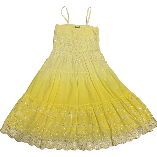 Raya Sun 100% Cotton Yellow Ombré Sequin & Embroidered Sundress Size Medium - 第 1/11 張圖片