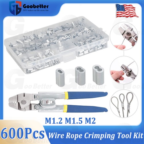 Wire Rope Crimping Swaging Tool Kit for Wire Cable Crimps Aluminum Double Barrel