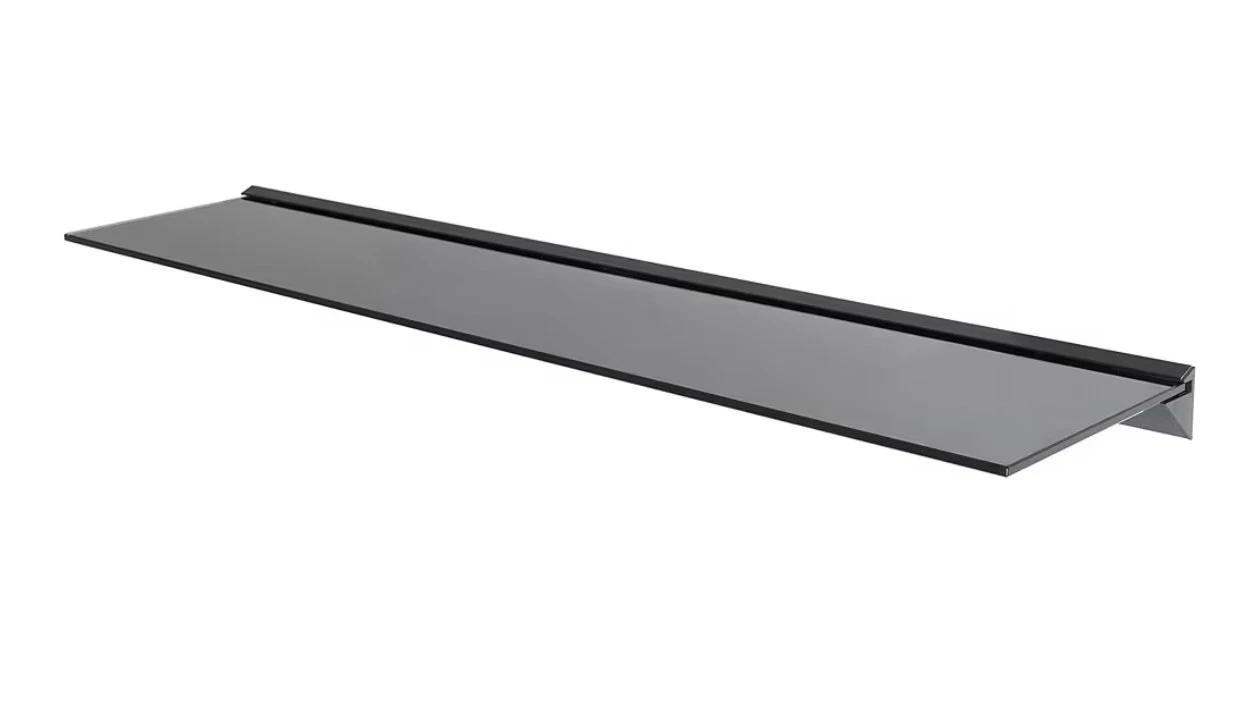 Mahara Black Glass Floating Shelf Extra Strong Long 80cm Wide Wall Mounted - New