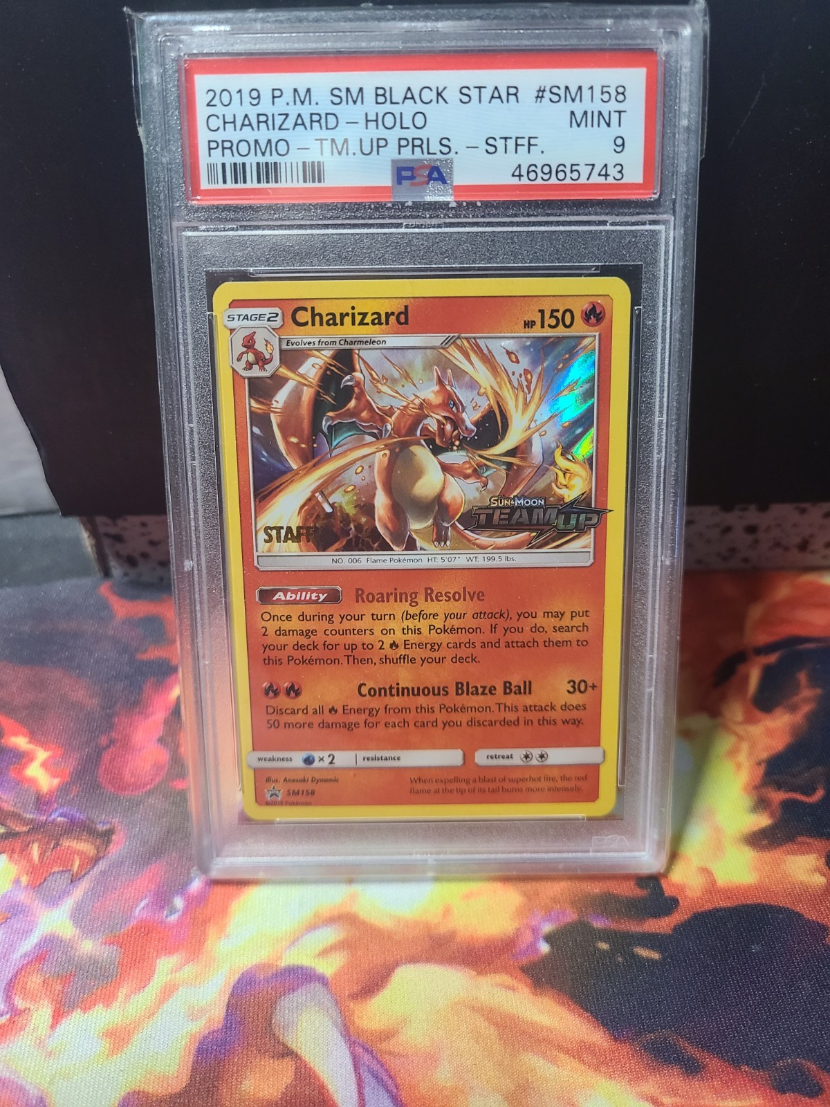 Pokemon Charizard Holo Sm Black Star Promo SM158 Team Up Prerelease Staff PSA 9