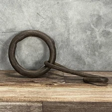 Antique Hand Forged Iron Hitching Post Ring Barn Tether Hook Blacksmith 1800s