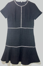 ANN TAYLOR  Black/White Contrast Trim Tweed Flounce Dress Size 10