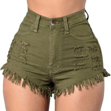 Vintage Y2k Women's High-Waisted Army Green Distressed Cut-off Jean ShortsSmall