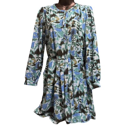 See U Soon Blue Abstract Print Long Sleeve Dress - Size Small