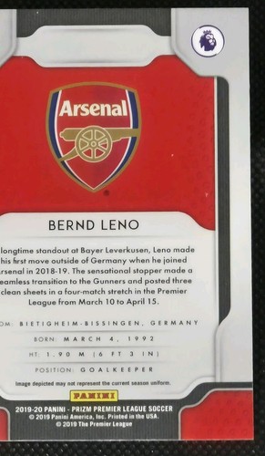 2019-20 Panini Prizm Bernd Leno No. 118 Arsenal - Picture 6 of 6