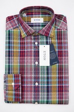 Men Eton Shirt Buckingham Single Cuff Contemporary Size 39 15.5