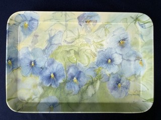 Vintage Melplus by R2S Italy Melamin Tablett blaues Stiefmütterchenmuster von Mary Davies