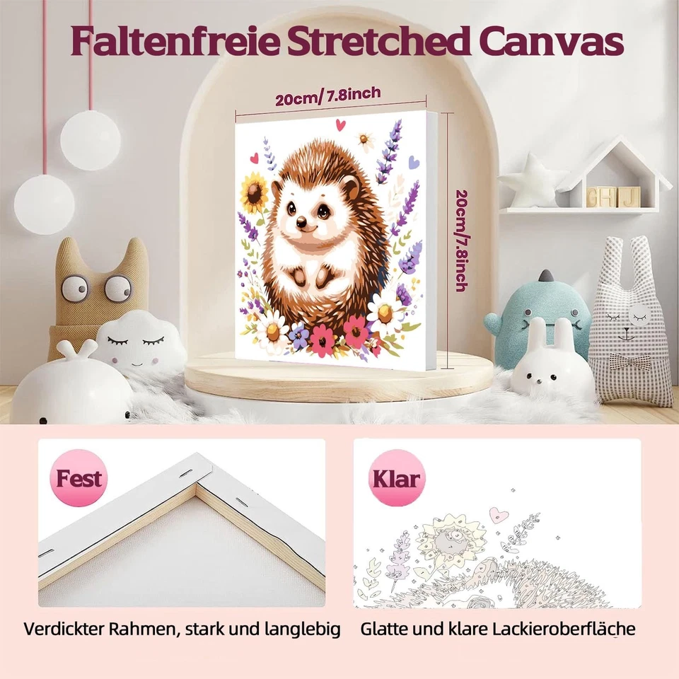 Malen nach Zahlen 20 x 20 cm Eule Fuchs Igel Waschbär Malen Nach Zahlen - Bild 2 von 4