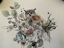 9x12 Liz Kapiloto "The Owl" WATERCOLOR ON CANVAS Print ROLLED FREE SHIP