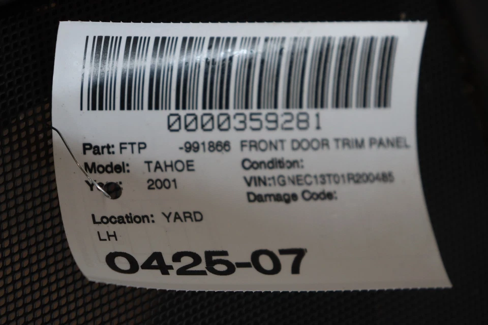 2000-2003 CHEVY TAHOE ПЕРЕДНЯЯ ЛЕВАЯ ВОДИТЕЛЬСКАЯ БОКОВАЯ ДВЕРНАЯ ПАНЕЛЬ ОТДЕЛКА КРЫШКА OEM - Изображение 3 из 3