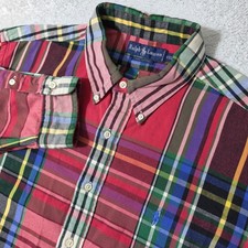 VTG Ralph Lauren Button Down Mens XXL Red Multi Plaid L/S Cotton Pony Logo