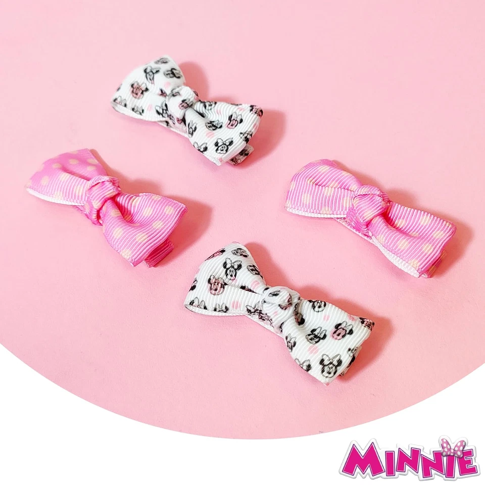 Baby Girl Hair Clip, Minnie Mouse, Pink/White, 4 Pieces, Soft Fabric, Fully Line - Image 3 of 4