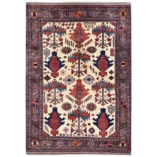 5'2"x6'4" Ivory Afghan Ersari with Caucasian Motif Hand Knotted Wool Rug 2663