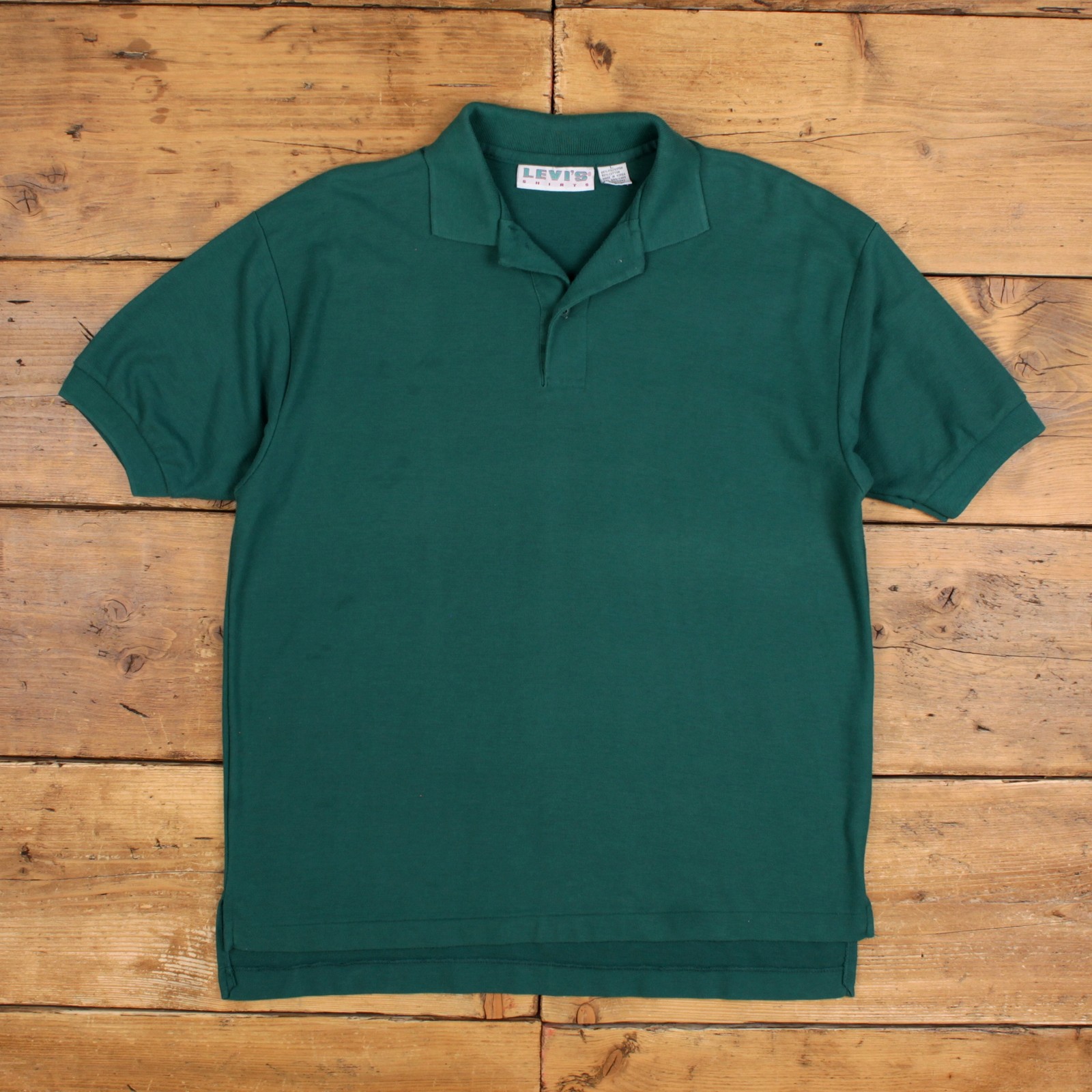 Vintage Levi's Polo Shirt L Mens 90s Green Pique Knit USA Made Single Stitch