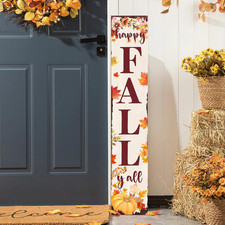 Happy Fall Y'All Porch Sign Retro Maple Leaf Pumpkin Design Front Door Hanging D