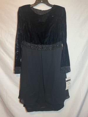 NWT After Dark Womens Black Long Sleeve Velvet Knee Length Dress Size 12