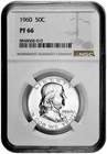 1960 50C Proof Silver Franklin Half Dollar NGC Graded PF 66 White Coin
