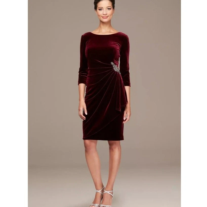 alex evenings ruched velvet dress Alex Evenings Womens Petites Velvet Surplice Evening Dress Green 16P main image 0