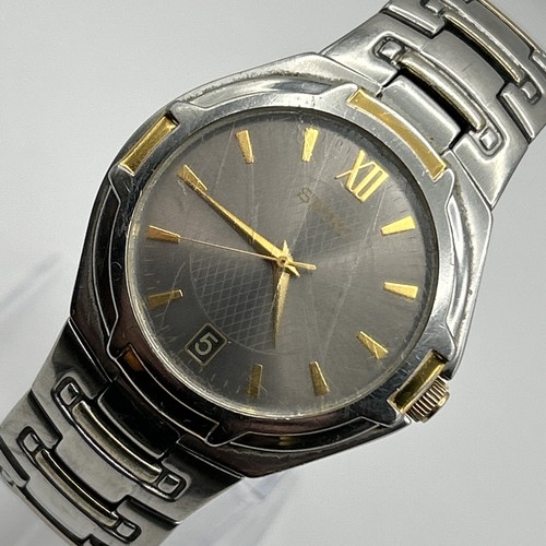 Seiko Watch Men 37mm Gray Dial Two Tone Date Round 7N42-0BD0 NEW BATTERY 6.75" - Picture 1 of 11