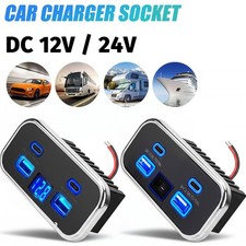 2PCS 12V/24V Car Boat RV USB Outlet Dual USB A USB C Ports Charging Socket Panel