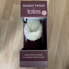 Harris Tweed By TOTES Ladies Mule Slippers Size s/m 3-5UK MAUVE