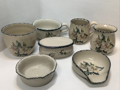 Lot of 7 Vintage Home & Garden Party Stoneware Magnolia Pattern Pieces