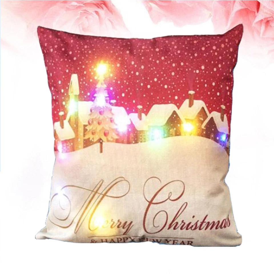 LED taie d'oreiller sur le thème de noël lin Festival housse de coussin coussin - Photo 4/4