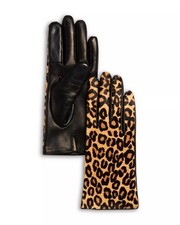 Bloomingdale's Cashmere Lined Animal Print Calf Hair Tech Gloves, Size 7, NWT