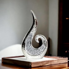 Silver Ceramic Swirl Resin Ornament-20cm Tall with Crushed Diamond for Home Déco