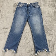 Free People We The Free Maggie Mid Rise Straight Leg Jeans Womens 29 Chewed Hem