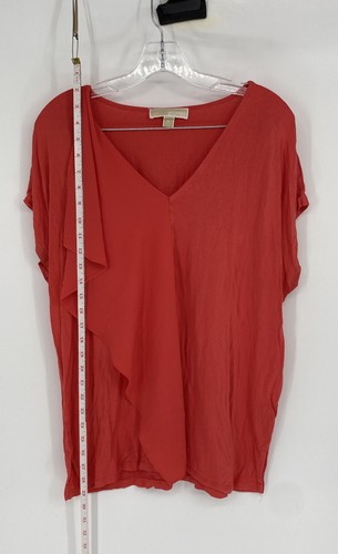 Michael Kors Womens Red Short Sleeve V-Neck Blouse Top Size X-Large - Picture 3 of 6