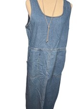 Vtg 90s Womens L Denim Overall Jumper Maxi Dress Cotton Country Modest Y2K Read