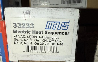 NEW Mars 33233 Electric Heat Sequencer 24VAC DPST-4 Switches 24V KSD301C NIB