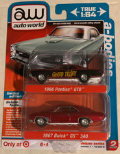 2023 AUTO WORLD AW ULTRA RED CHASE 1966 PONTIAC GTO  1967 BUICK GS 340 2 PACK