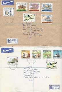 Tristan da Cunha 2 x Postally Used Registered covers with various Commemorative