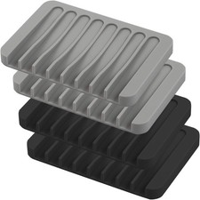 Self Draining Soap Dishes, 4 Pcs Silicone Waterfall Drainer Soap Holder for Bath