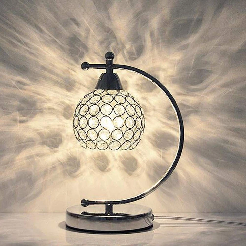 Luminária de mesa moderna de cristal plugue abajur de cabeceira prata cromada mesa de cabeceira... - Imagem 3 de 4