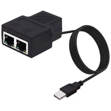 1 in 2 Out Ethernet Splitter, RJ45 Network Switch, 8P8C LAN Extender, USB