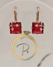 585RG Rose Gold Plated Earrings English Loker Red Square 