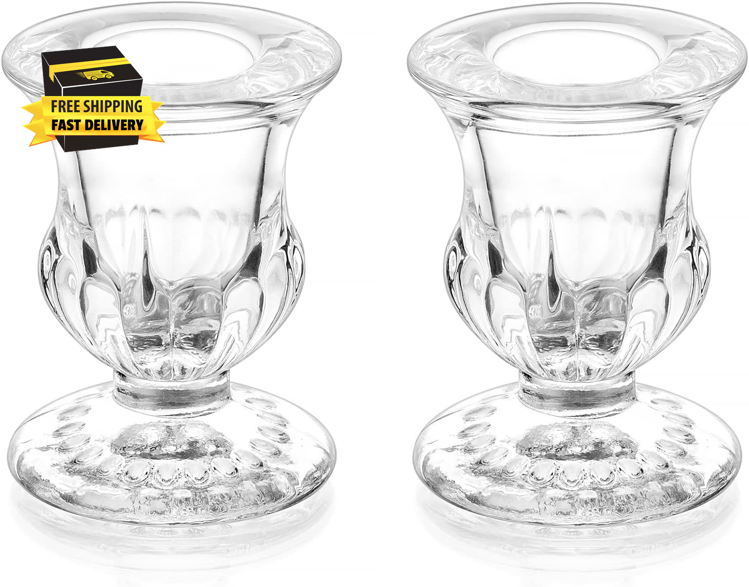 S - Clear Small Candlestick Holder Bulk, Thicker Glass