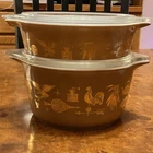Set Of 2-Vintage Pyrex Early American Brown & Gold 471 1lt And 473 1 Qt w/ 2Lids