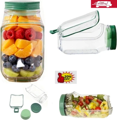 Salad Pod Mason Jar Side Open - Leakproof Dressing Container, Lid-to-Bowl Design